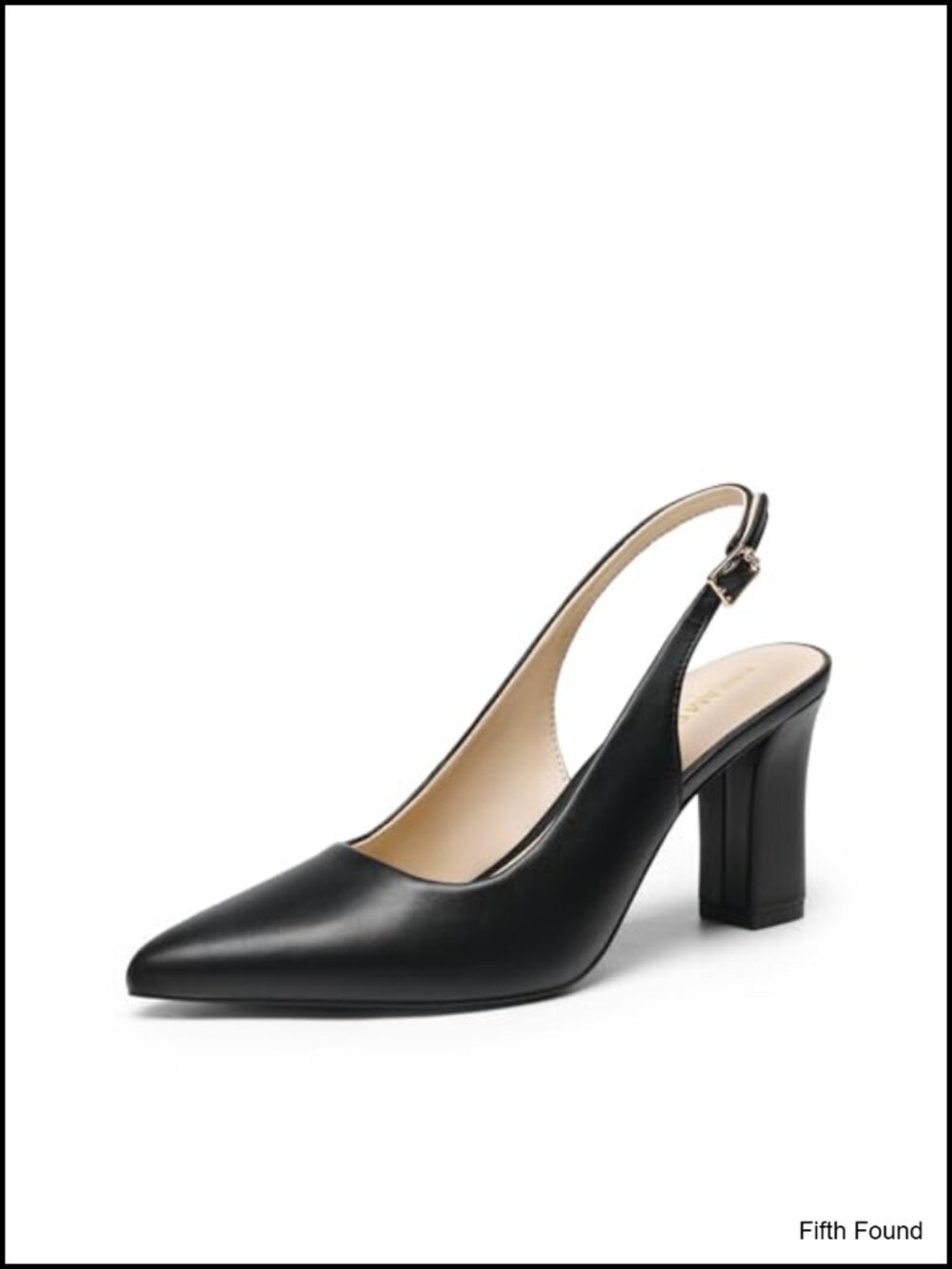 Chunky Block Heel Slingback Pumps, Faux Leather, Pointed Toe